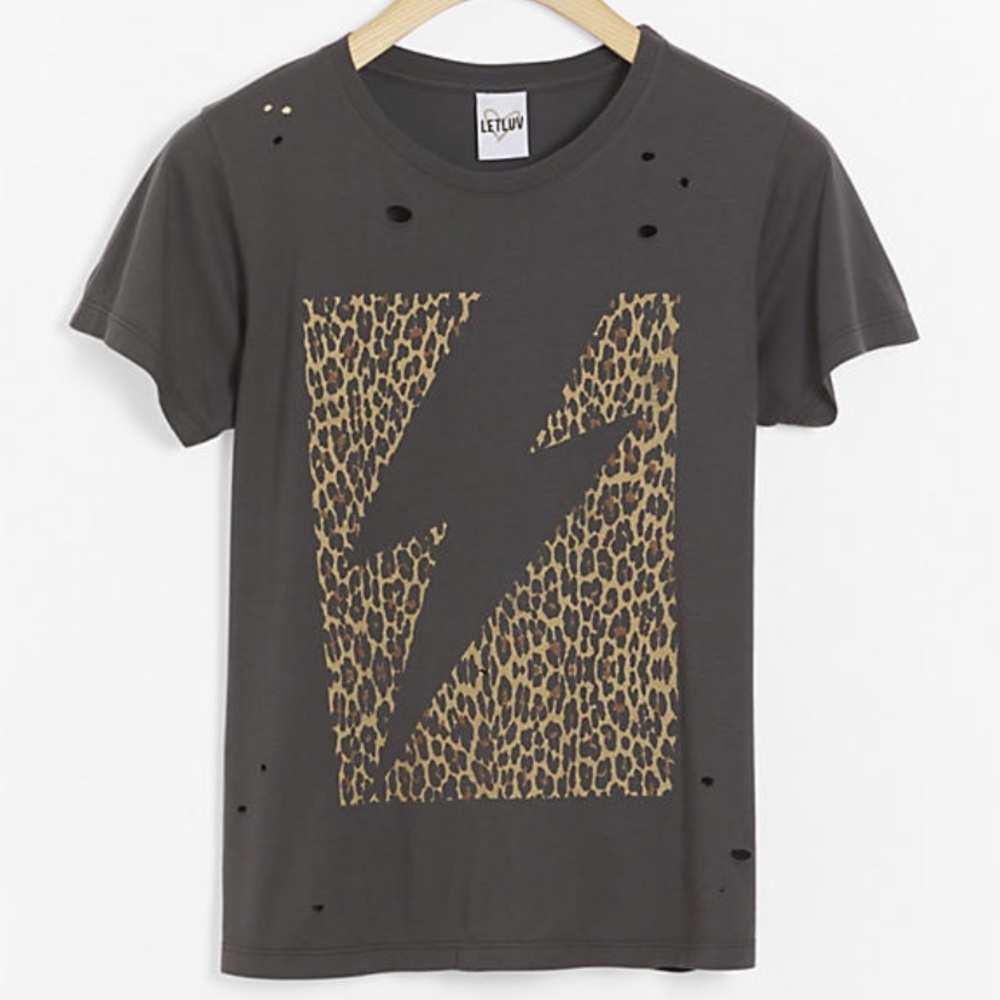 Anthropologie LETLUV Lightning Cheetah Destroyed Tee Size Small